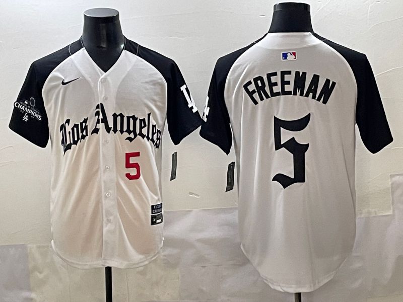 Men 2025 Los Angeles Dodgers #5 Freeman White black Five generations Joint Name Nike MLB Jersey style 5263